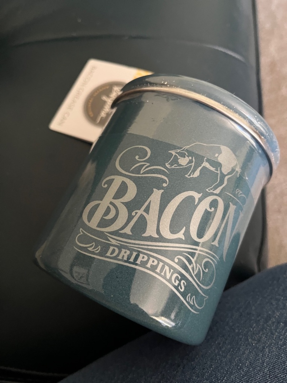 Bacon Drippings Metal Jar in Teal